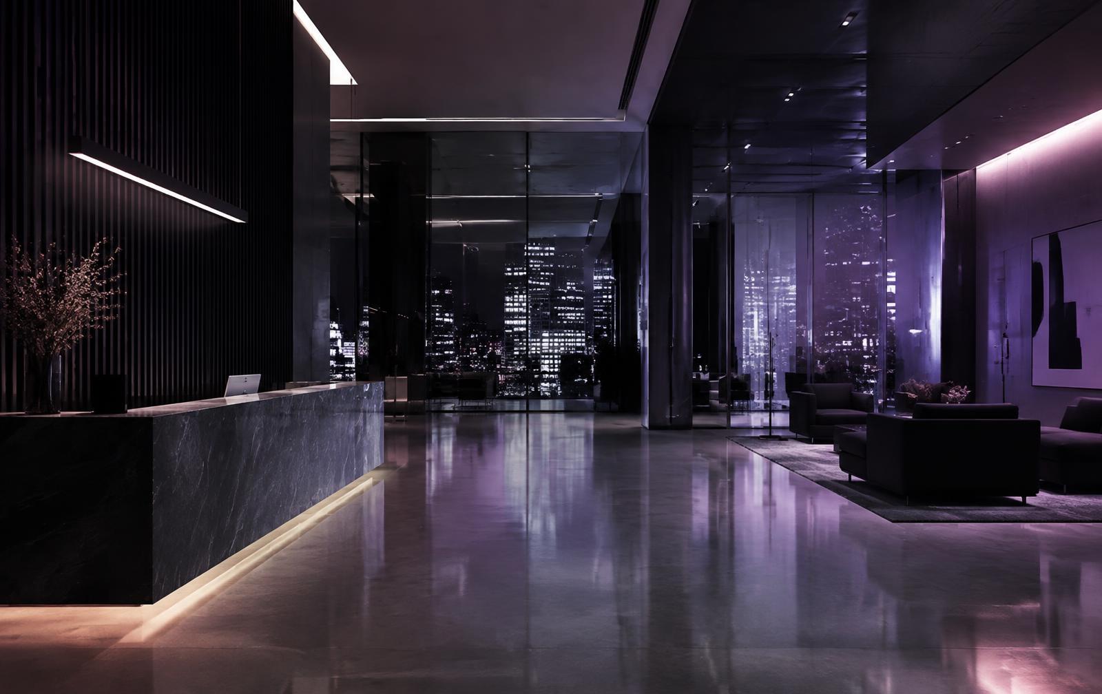 Pristine lobby of a modern office building